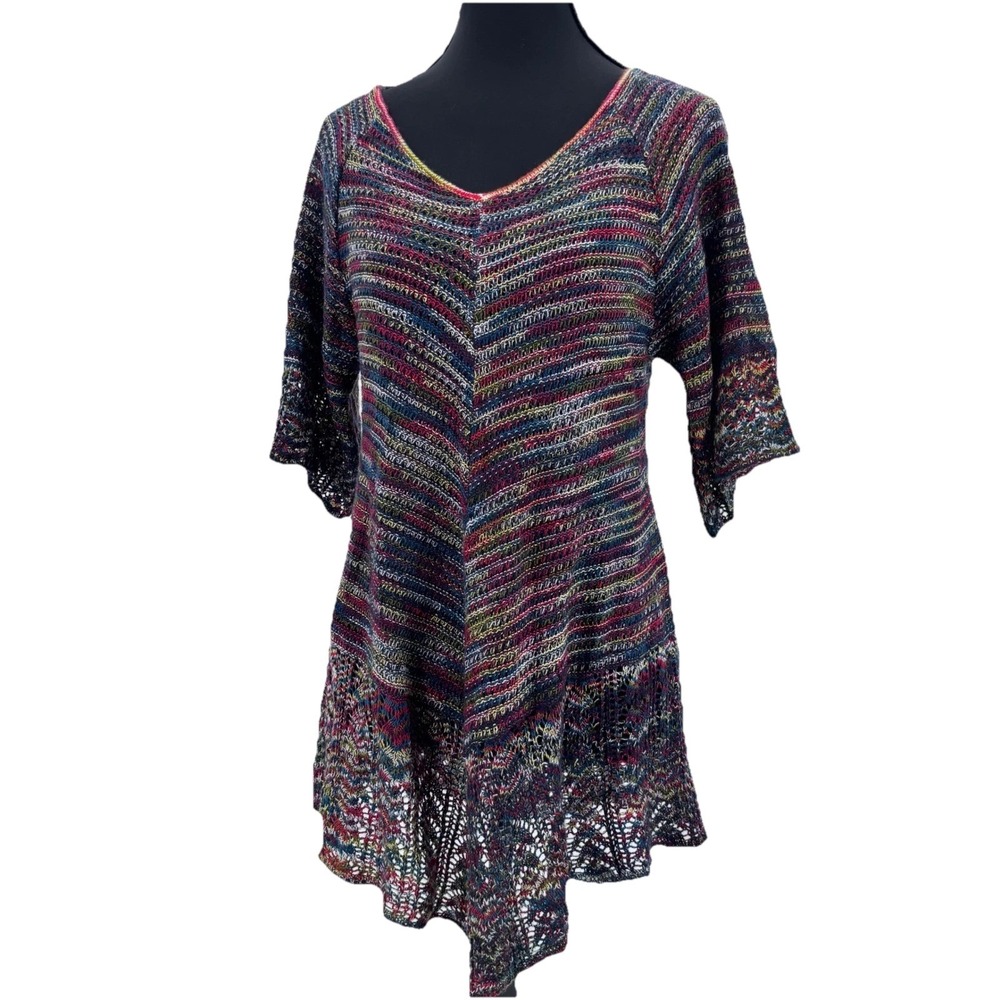Vintage Y2K Crochet babydoll tunic M Boho hippie retro festival colorful spring